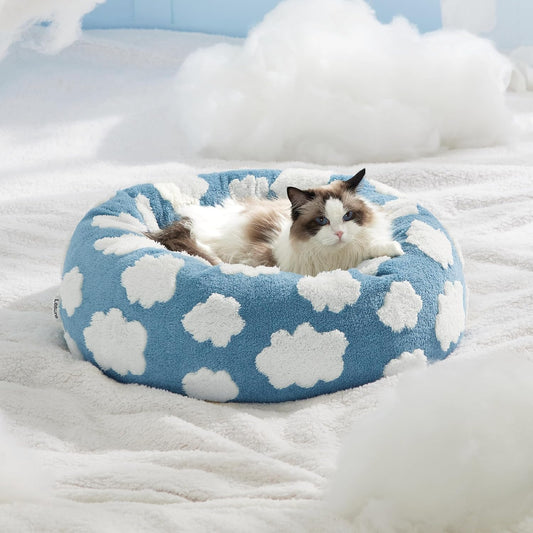 PelosettinShop Round Donut Cat & Small Dog Bed Jacquard Plush
