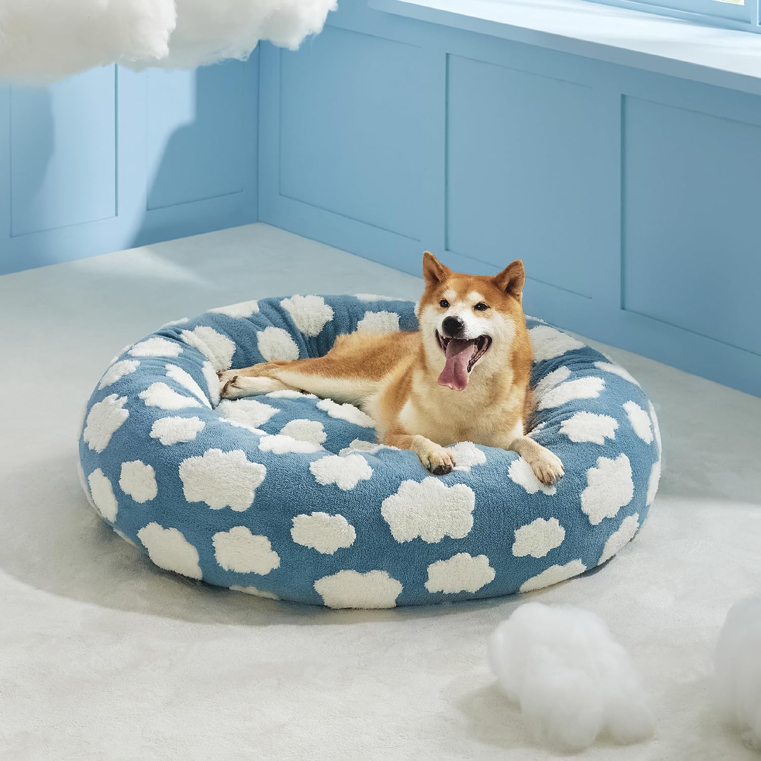 PelosettinShop Round Donut Cat & Small Dog Bed Jacquard Plush