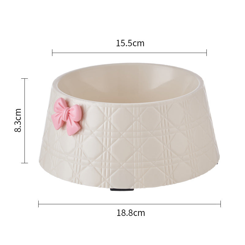 PelosettinShop Bowknot Diamond Pet Food Bowl with elegant design and practical dimensions for pets.
