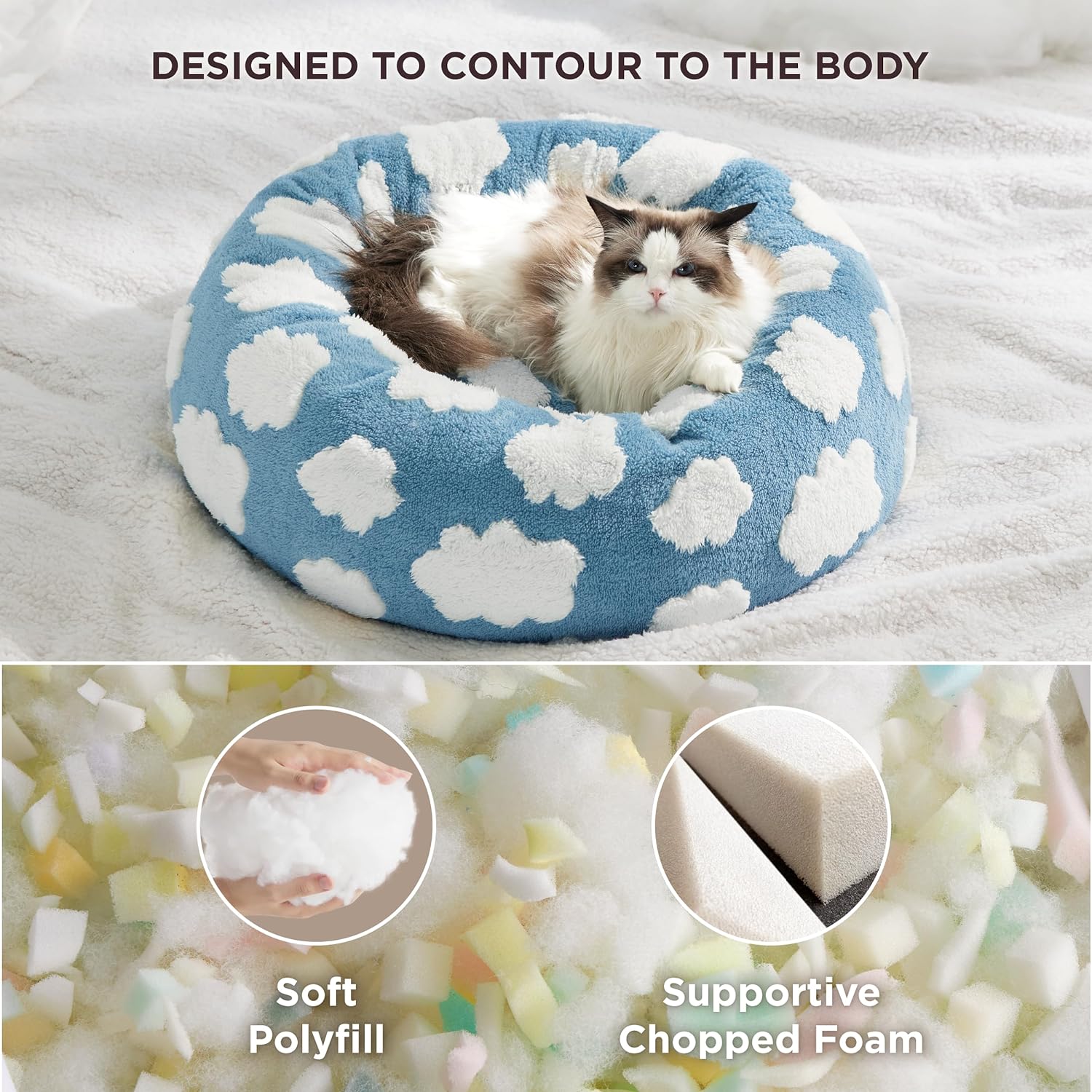 PelosettinShop Round Donut Cat & Small Dog Bed Jacquard Plush