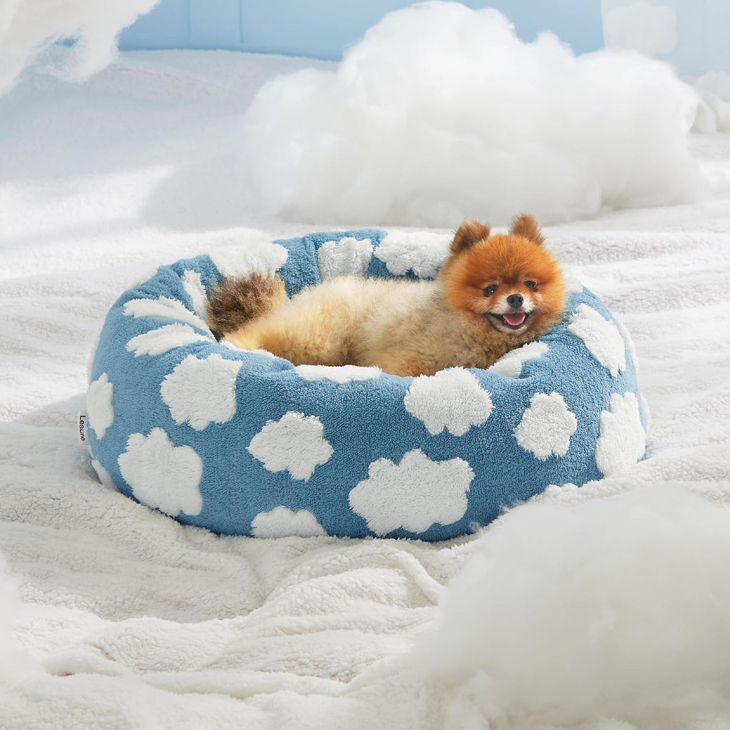 PelosettinShop Round Donut Cat & Small Dog Bed Jacquard Plush