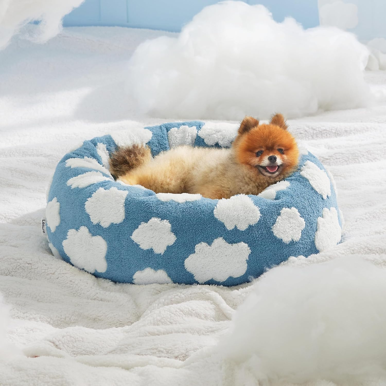 PelosettinShop Round Donut Cat & Small Dog Bed Jacquard Plush