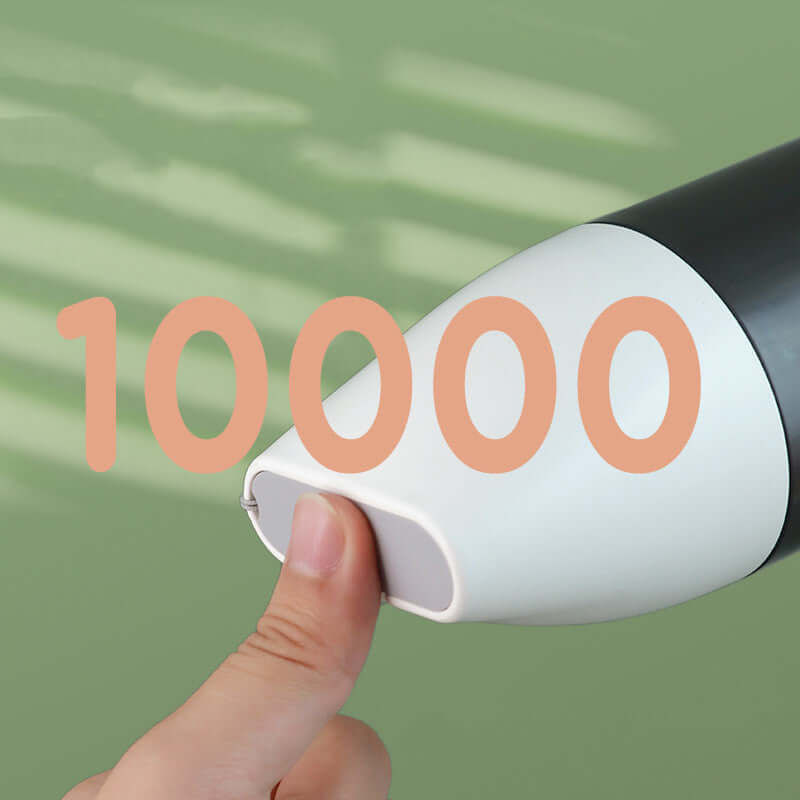 PELOSETTINSHOP Portable Dog Water Bottle 350ml with finger pressing on the nozzle for easy hydration.