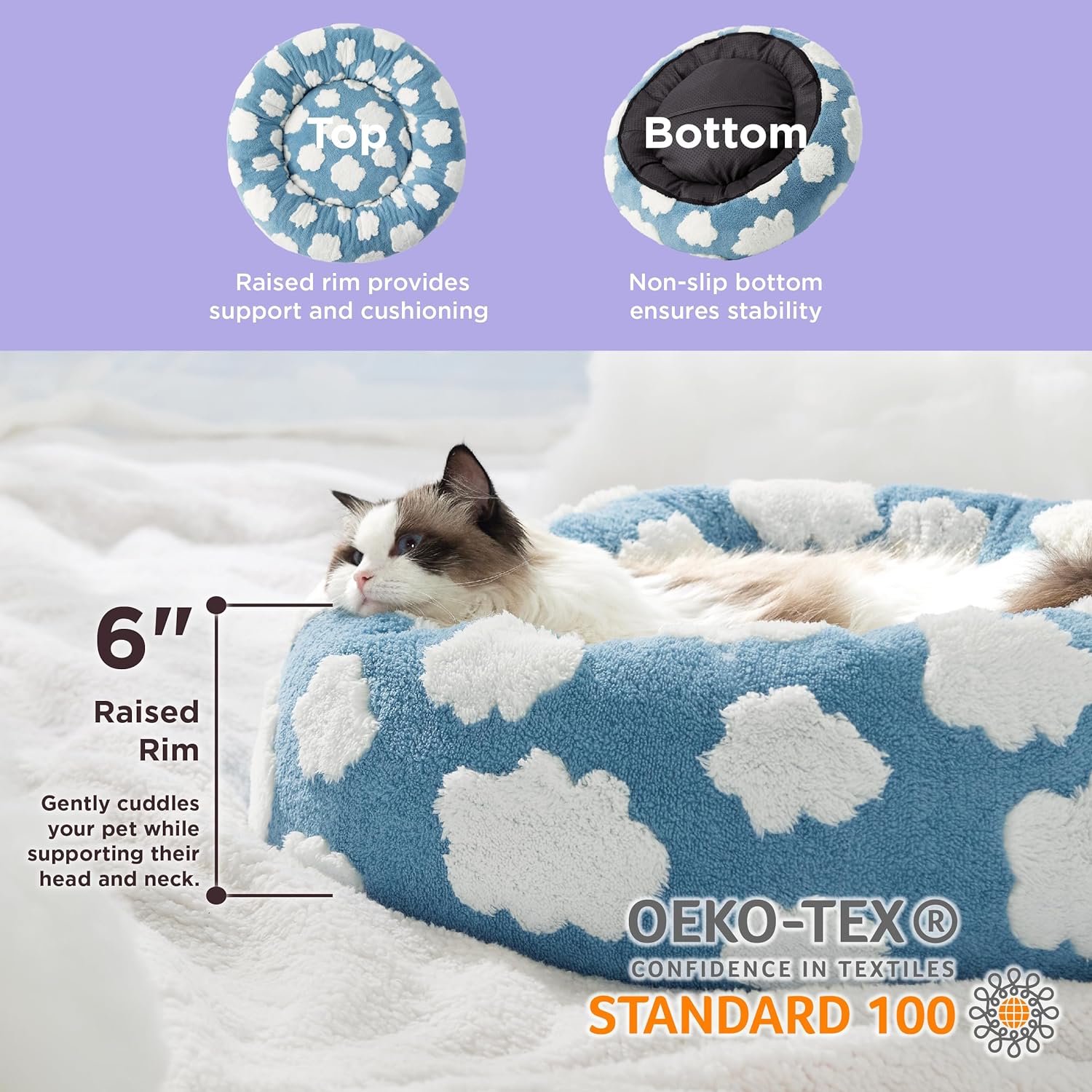 PelosettinShop Round Donut Cat & Small Dog Bed Jacquard Plush