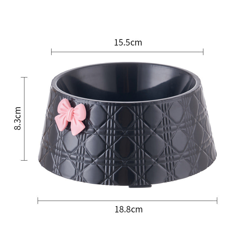 PelosettinShop Bowknot Diamond Pet Food Bowl with elegant design and practical dimensions for pets.