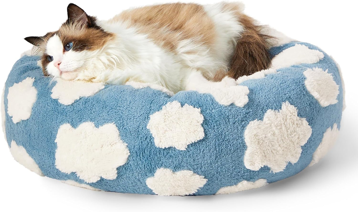 PelosettinShop Round Donut Cat & Small Dog Bed Jacquard Plush