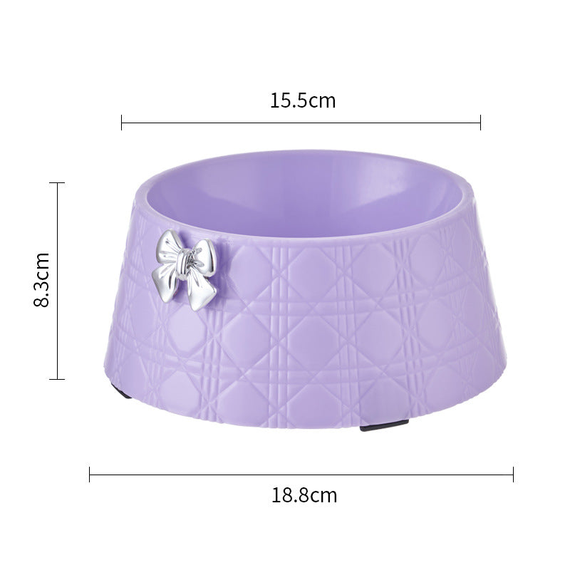 PelosettinShop Bowknot Diamond Pet Food Bowl with elegant design and practical dimensions for pets.