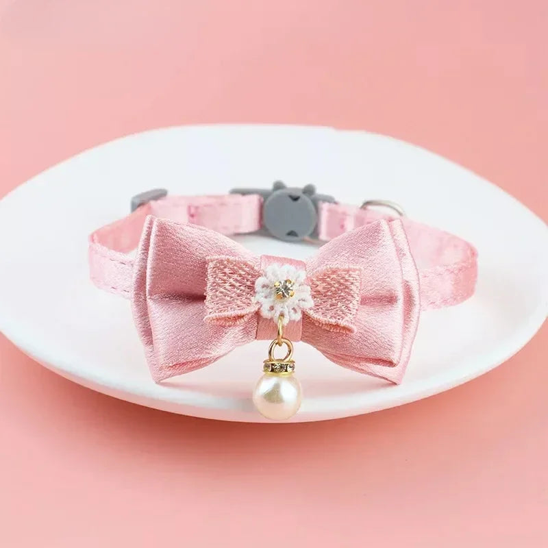 PelosettiShop collare rosa elegante con pizzo e fiocco per cani e gatti