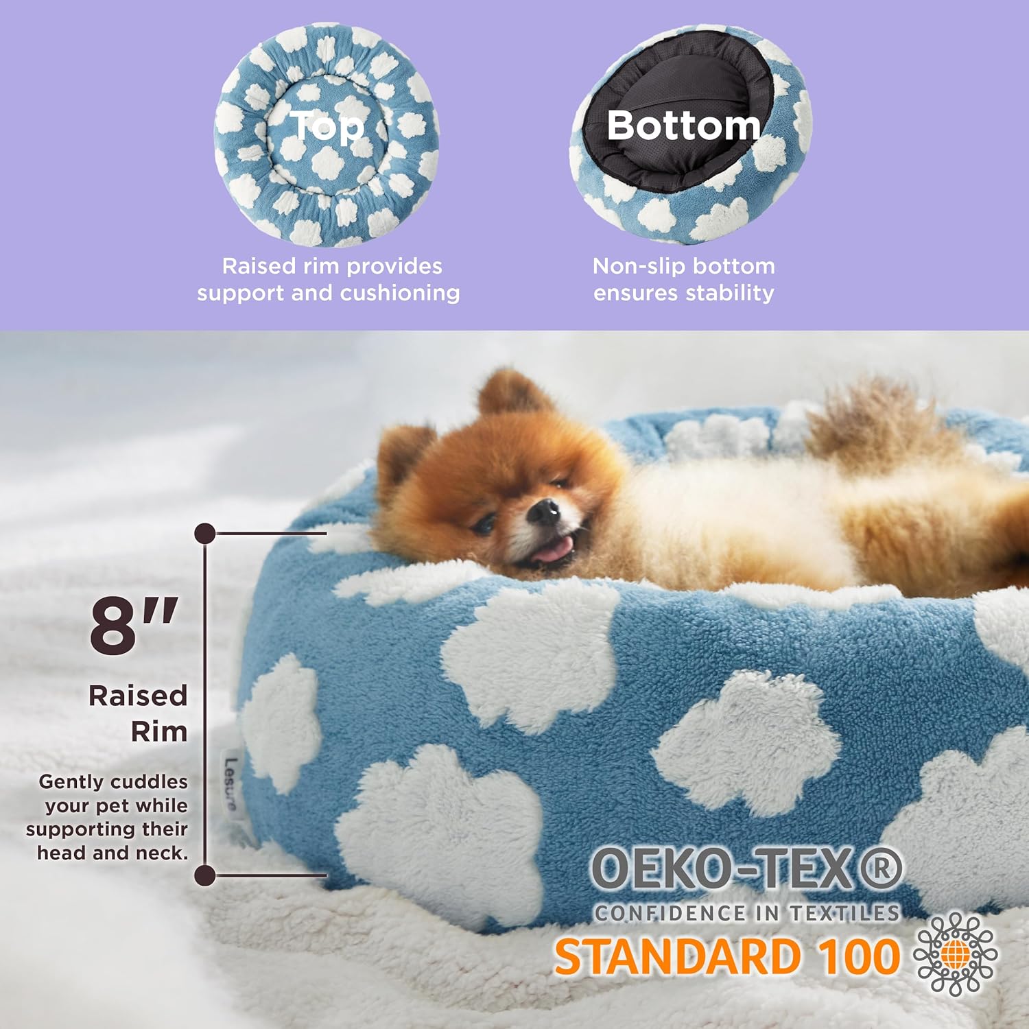 PelosettinShop Round Donut Cat & Small Dog Bed Jacquard Plush
