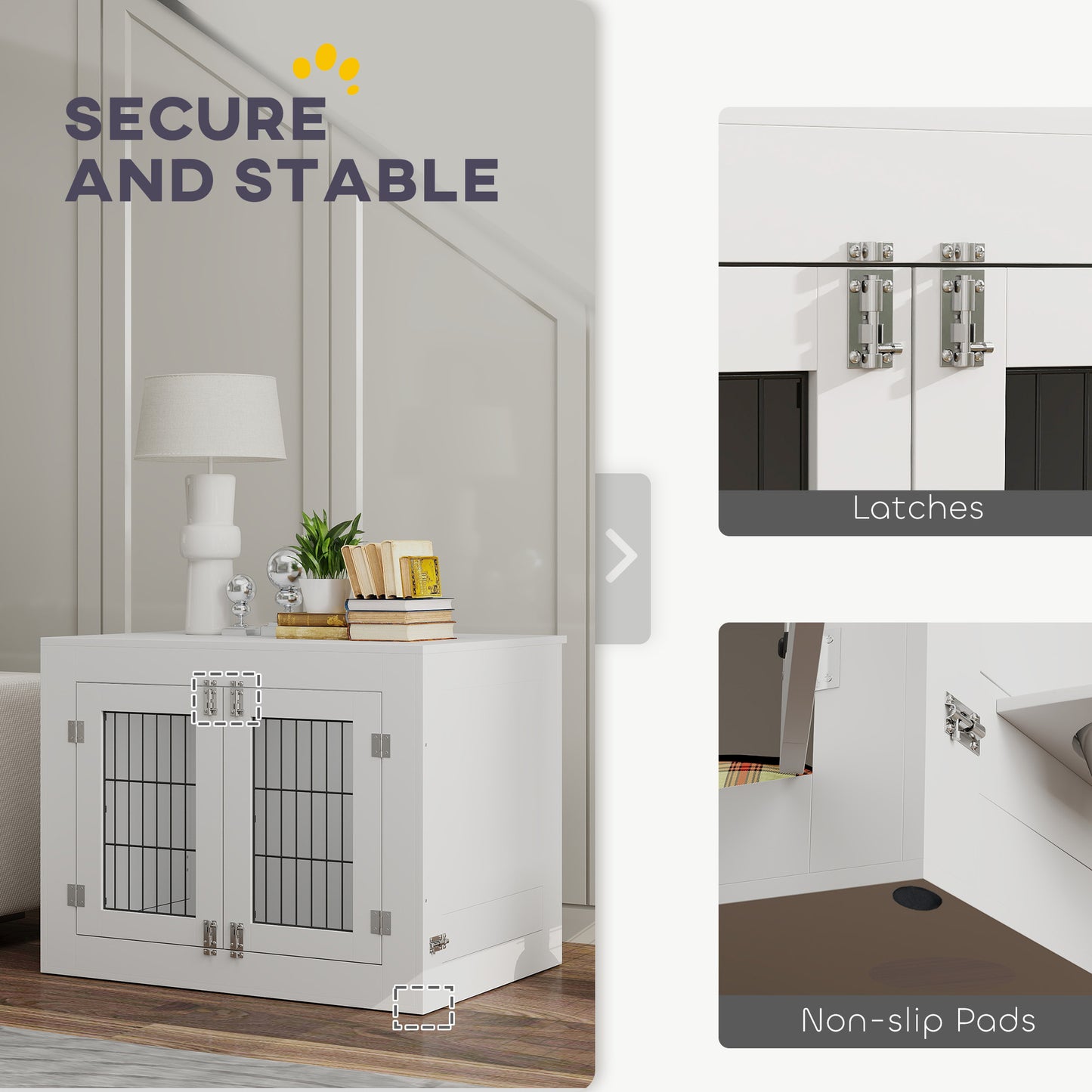 PelosettiShop dog crate furniture with 360° rotatable removable bowls