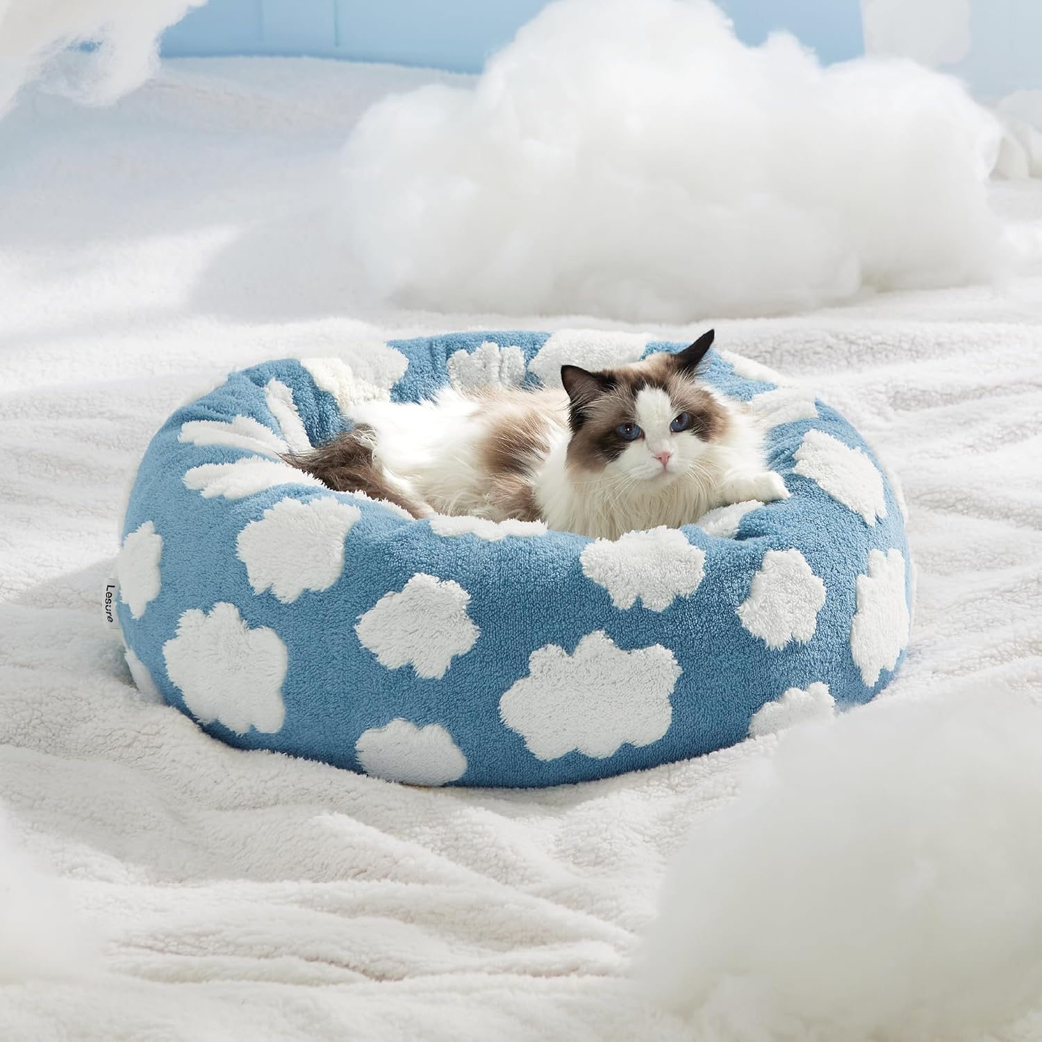 PelosettinShop Round Donut Cat & Small Dog Bed Jacquard Plush