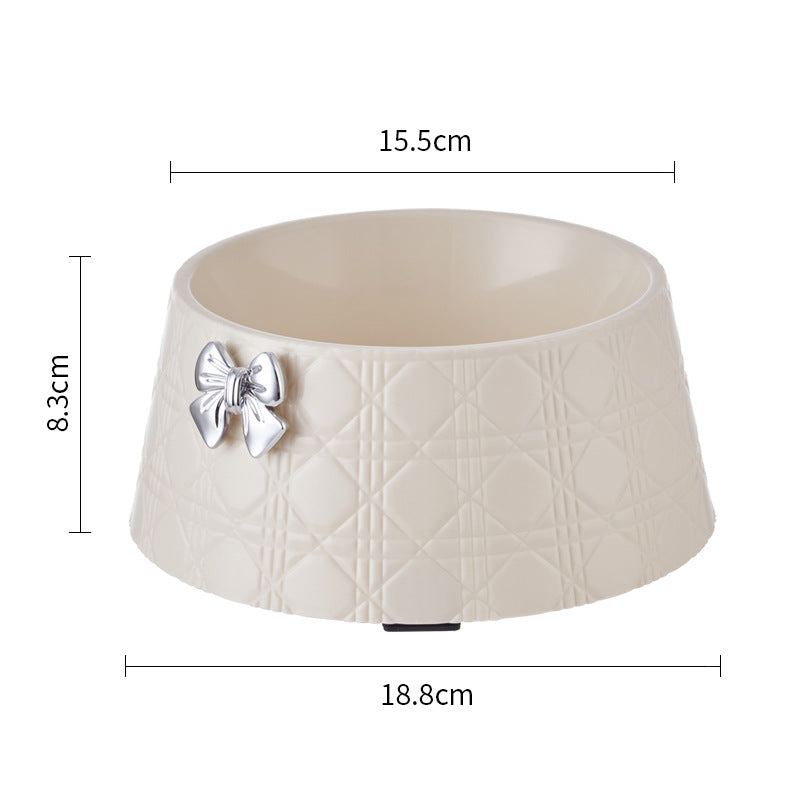 PelosettinShop Bowknot Diamond Pet Food Bowl with charming bowknot and diamond-pattern texture, perfect for pets.