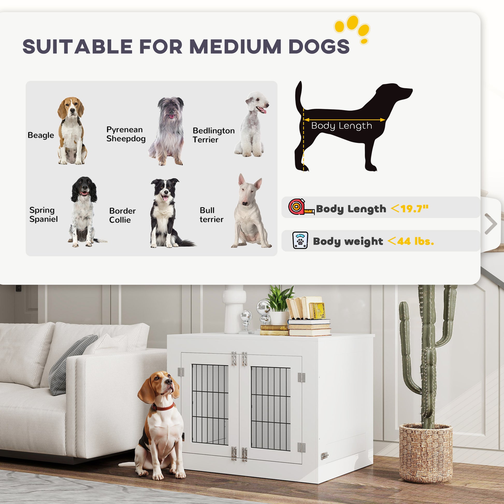 PelosettiShop dog crate furniture with 360° rotatable removable bowls